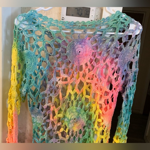 UNIF Multicolor Tie Dye Rainbow Crochet Astra Mini Dress Size S EUC - Picture 10 of 12